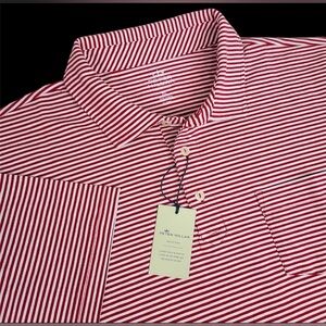 Peter Millar Men XL Seaside Wash Major Stripe Polo Short Sleeve Red NWT